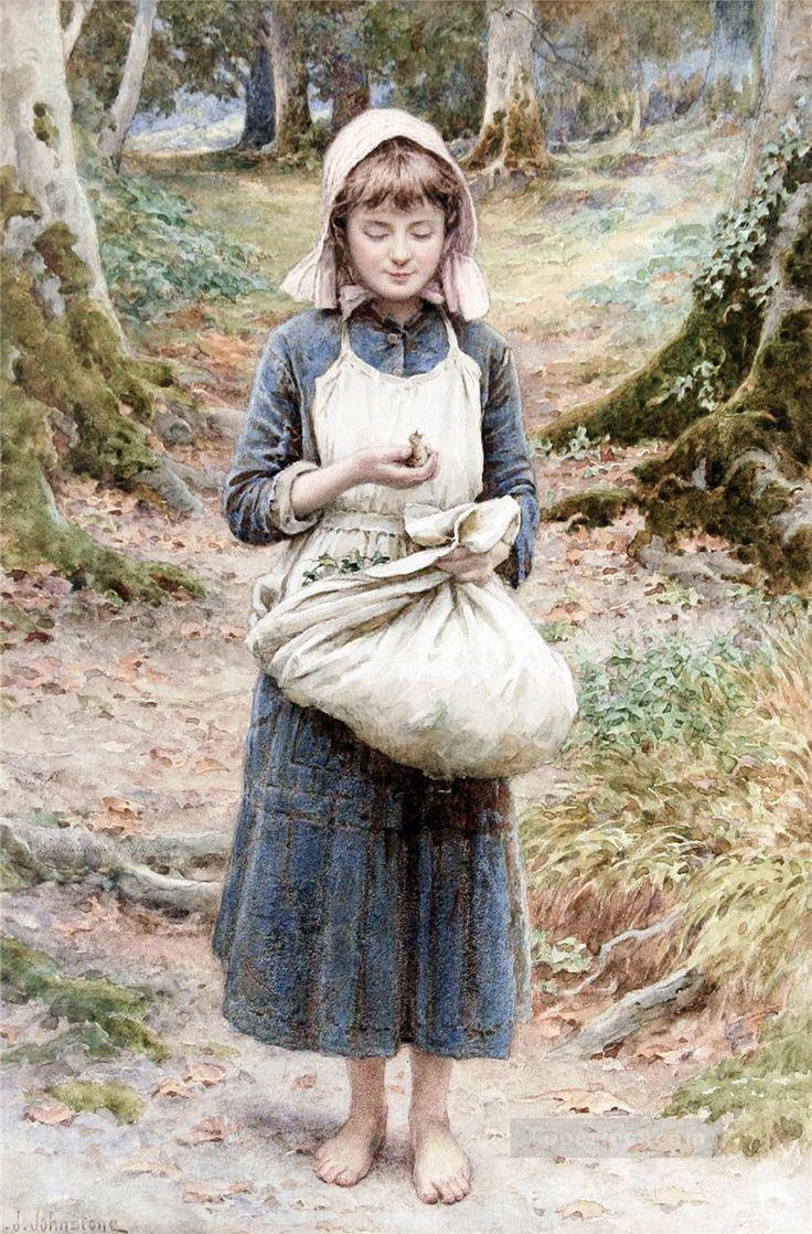Country Girl by Henry James Johnstone British 05 Impressionist Oil Paintings